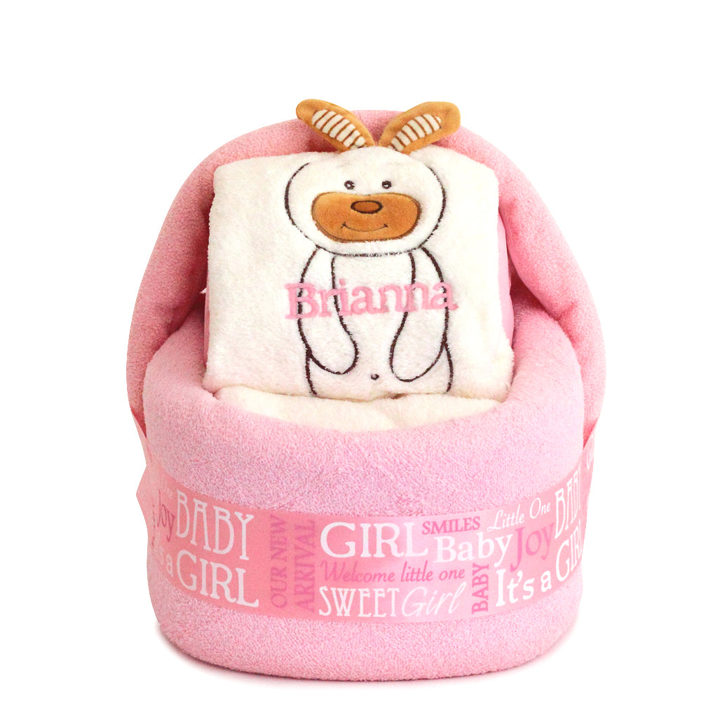 Personalized Rabbit Baby Blanket Diaper Cradle Gift Sets