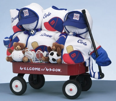 Deluxe Welcome Wagon Personalized Baby Gift for Twin Boys