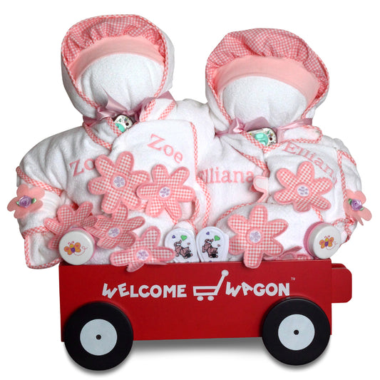 Deluxe Welcome Wagon Personalized Baby Girl Gift for Twins