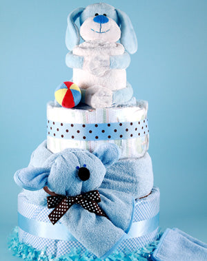 Baby's Puppy Pal Deluxe Diaper Cake Boy Baby Gift