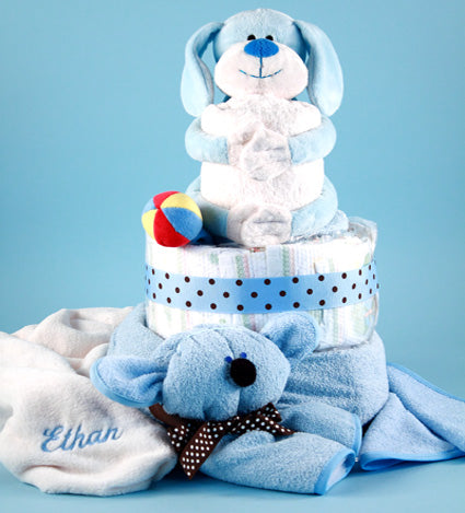 Baby's Puppy Pal Personalized Diaper Cake Baby Boy Gift