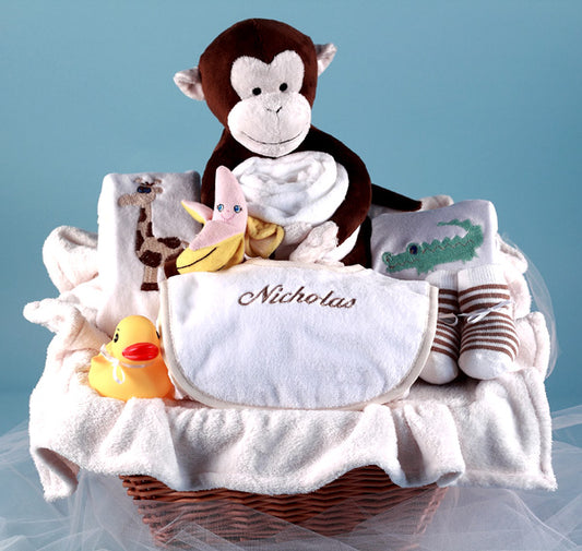 Monkey and Pals Personalized Baby Gift Basket