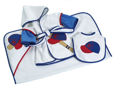 Baseball Hooded Baby Towel, Robe, & Bib Gift Set
