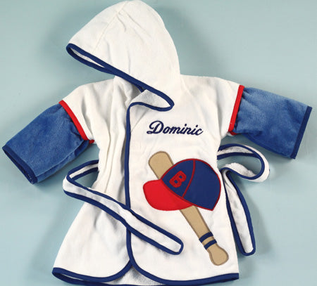 Baseball Terry Velour Bathrobe Personalized Baby Boy Gift