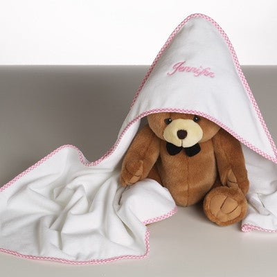 Hooded Towel & Plush Bear Personalized Baby Girl Gift