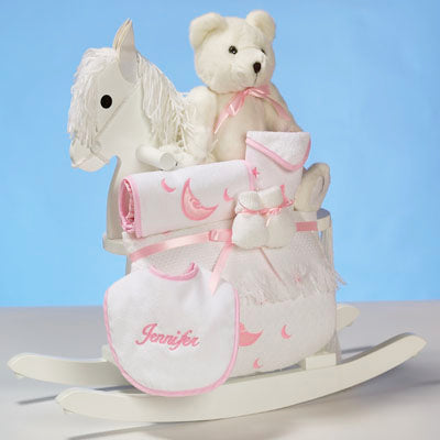 Keepsake Rocking Horse Personalized Baby Girl Gift Set