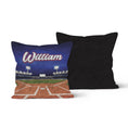 Load image into Gallery viewer, Both side of a throw pillow with a baseball field design, featuring the name "William" in bold letters
