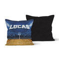 Load image into Gallery viewer, Both side of a throw pillow with a basketball court design, featuring the name "Luccas" in bold letters
