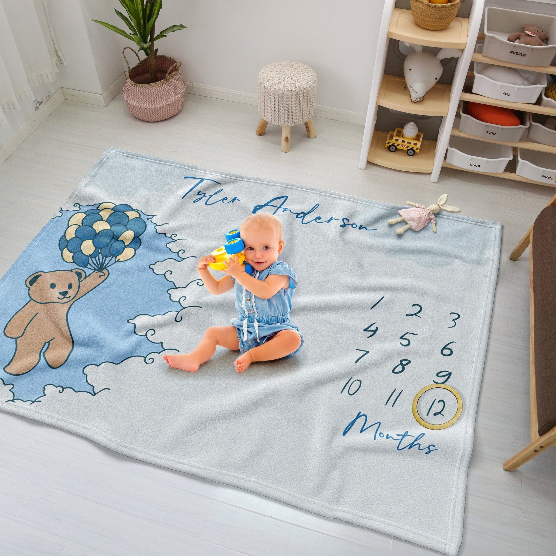 Baby Bear Balloons BB Printed Fleece Milestone Blanket Milestone Blanket Sam + Zoey