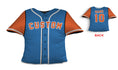 Load image into Gallery viewer, Front and backside of a Personalized Baseball Jersey Pillow in Blue Orange color
