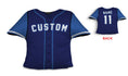 Load image into Gallery viewer, Front and backside of a Personalized Baseball Jersey Pillow in Navy LT Blue color 
