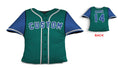 Load image into Gallery viewer, Front and backside of a Personalized Baseball Jersey Pillow in Green Royal color
