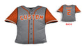 Load image into Gallery viewer, Front and backside of a Personalized Baseball Jersey Pillow in Grey Orange White color
