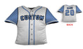 Load image into Gallery viewer, Front and backside of a Personalized Baseball Jersey Pillow in White-LT Blue color
