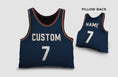 Load image into Gallery viewer, Front and backside of a Personalized Basketball Jersey Pillow in Maroon-Blue-Grey color
