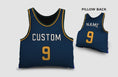 Load image into Gallery viewer, Front and backside of a Personalized Basketball Jersey Pillow in Navy-Yellow-Grey color
