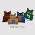 Load image into Gallery viewer, Four different type of Personalized Basketball Jersey Pillow with different designs on a white surface
