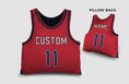 Load image into Gallery viewer, Front and backside of a Personalized Basketball Jersey Pillow in Red-Royal color
