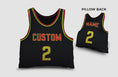 Load image into Gallery viewer, Front and backside of a Personalized Basketball Jersey Pillow in Black-Green-Red color
