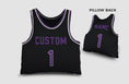 Load image into Gallery viewer, Front and backside of a Personalized Basketball Jersey Pillow in Black-Purple color
