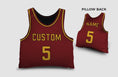 Load image into Gallery viewer, Front and backside of a Personalized Basketball Jersey Pillow in Yellow-Maroon color
