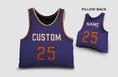 Load image into Gallery viewer, Front and backside of a Personalized Basketball Jersey Pillow in Purple-Maroon-White color 
