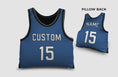 Load image into Gallery viewer, Front and backside of a Personalized Basketball Jersey Pillow in Black-Blue color
