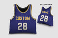 Load image into Gallery viewer, Front and backside of a Personalized Basketball Jersey Pillow in Royal-Yellow-White color 
