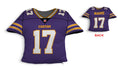 Load image into Gallery viewer, Front and backside of a Personalized Football Jersey Pillow in  Purple-White-Yellow color 
