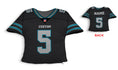 Load image into Gallery viewer, Front and backside of a Personalized Football Jersey Pillow in Black-Teal-Grey color
