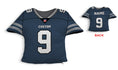 Load image into Gallery viewer, Front and backside of a Personalized Football Jersey Pillow in  Navy-Silver-White color
