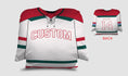 Load image into Gallery viewer, Front and backside of a Personalized Hockey Jersey Pillow in White-Red-Green color
