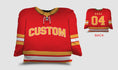 Load image into Gallery viewer, Front and backside of a Personalized Hockey Jersey Pillow in Red-Yellow-White color
