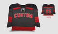 Load image into Gallery viewer, Front and backside of a Personalized Hockey Jersey Pillow in Black-Red-White color
