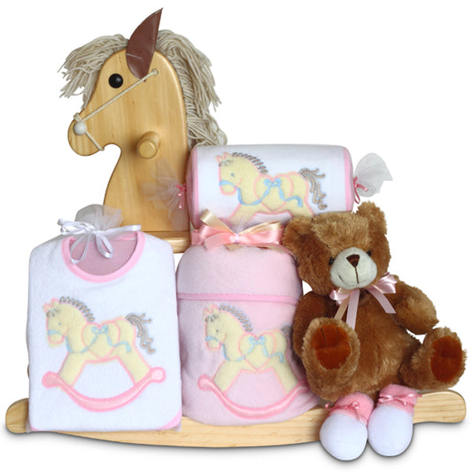 Natural Rocking Horse Baby Girl Gift Set