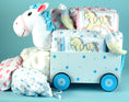 Load image into Gallery viewer, Plush Pony Wagon Layette Gift for Twins
