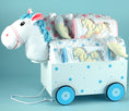 Load image into Gallery viewer, Plush Pony Wagon Layette Gift for Twins
