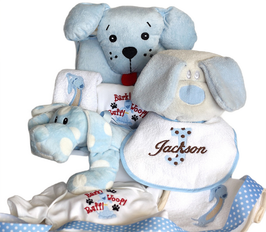 Bark, Woof, Ruff! Baby Gift Basket-Boy