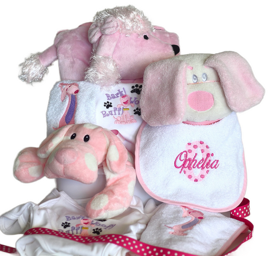 Bark, Woof, Ruff! Baby Gift Basket-Girl