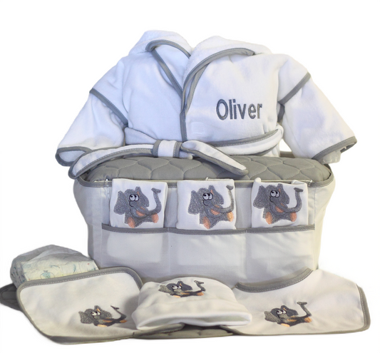 The Good Luck Elephant Diaper Caddy Baby Gift Set