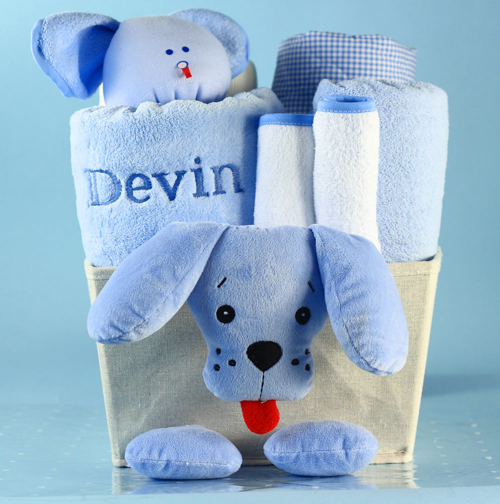 Puppy Plush Baby Boy Gift Basket