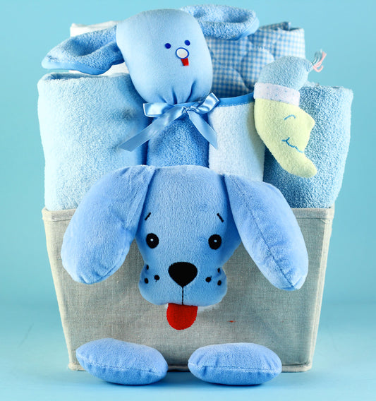 Puppy Plush Baby Boy Gift Basket