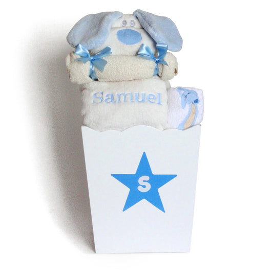 A Star is Born Personalized Baby Boy Gift Set in Decorative Wood Storage Container